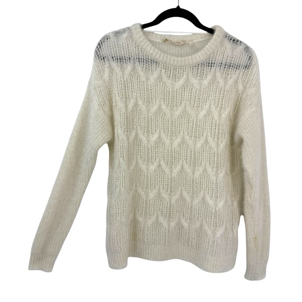 Soft Surroundings Large Sparkle Cable Knit Ivory Sweater Cozy Crewneck - Picture 2 of 11